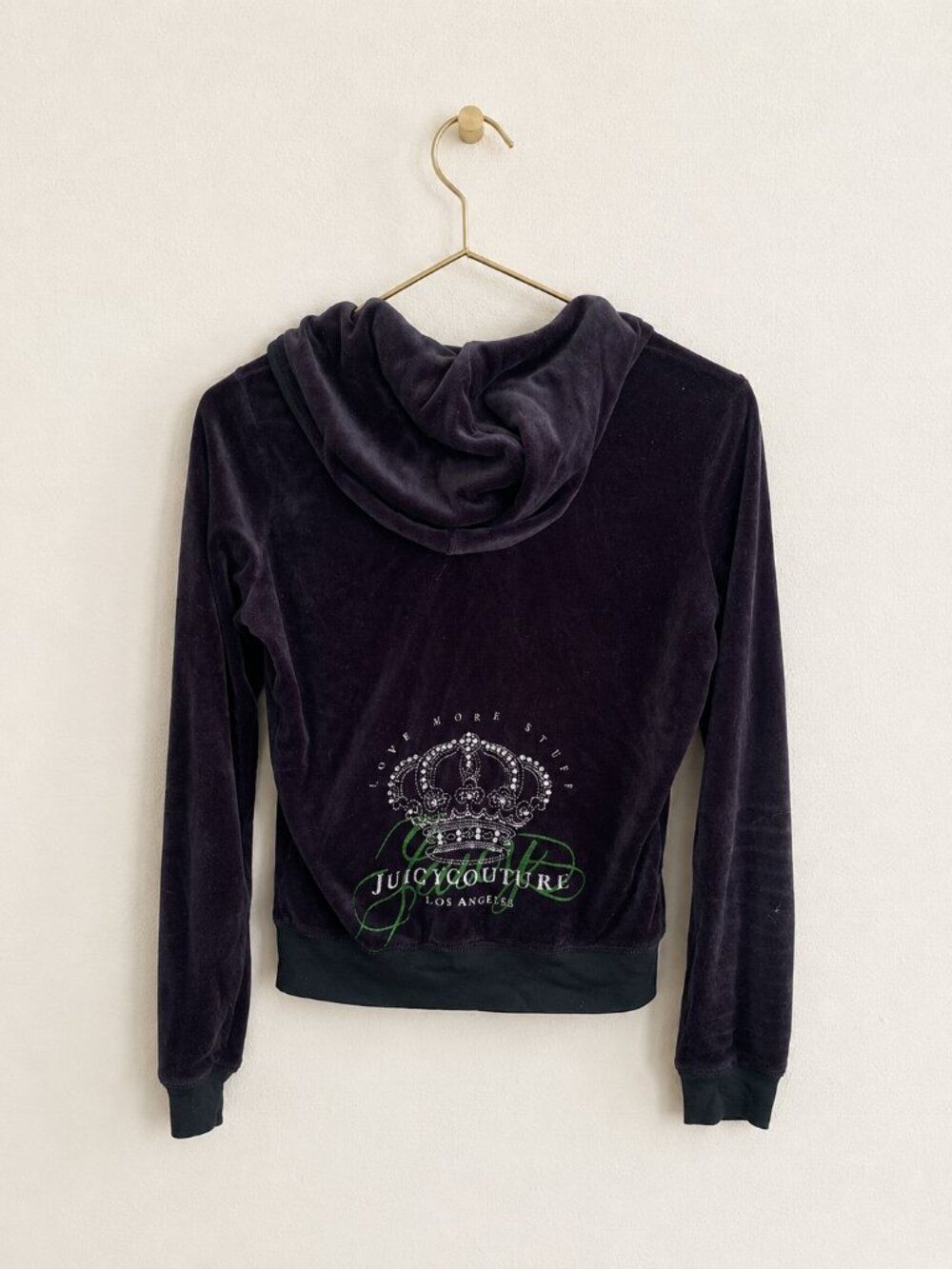 Juicy Couture Vintage Y2K Velour Zip Hoodie XS Made in USA Love More Stuff Crown